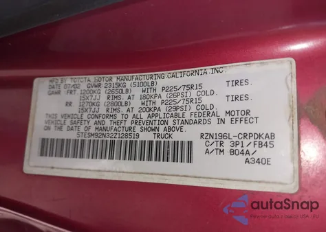 2002 Toyota Tacoma Prerunner z USA, uszkodzony, nr VIN 5TESM92N32Z128519